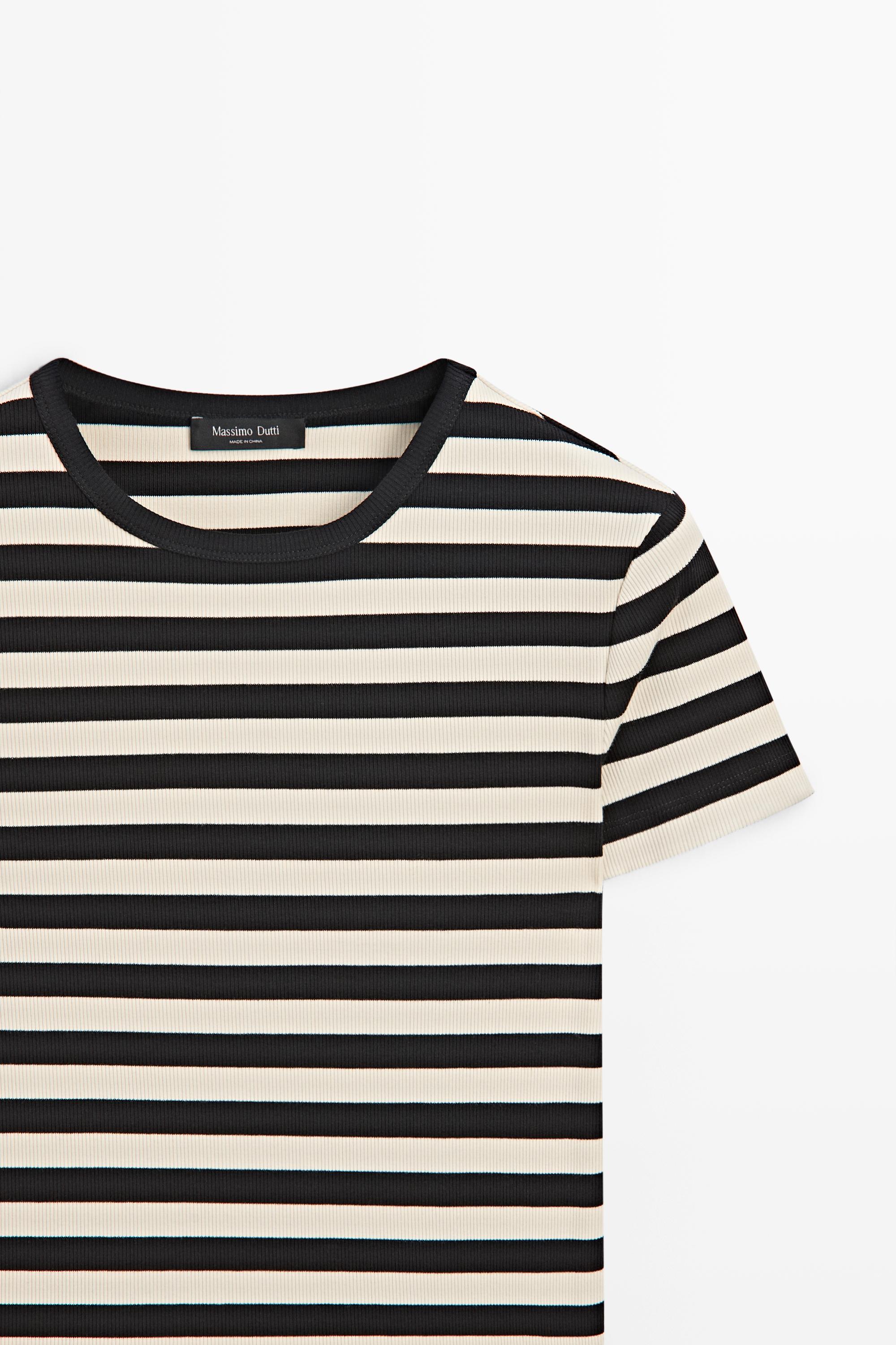 Short sleeve striped cotton blend T-shirt